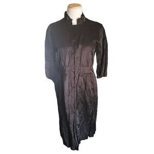 Vintage EILEEN FISHER Brown Crinkle Satin Steel Duster womens Small